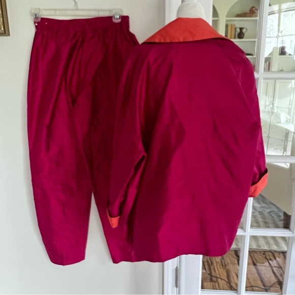 Vintage🖌️ Nira Nira Silk Pant Set L Magenta Orange 3 Pc Art to Wear Made in USA - Picture 2 of 12